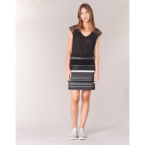 Desigual Skirt Womens Large Black Silver Metallic Stripe Mini Knit Boho Artwear